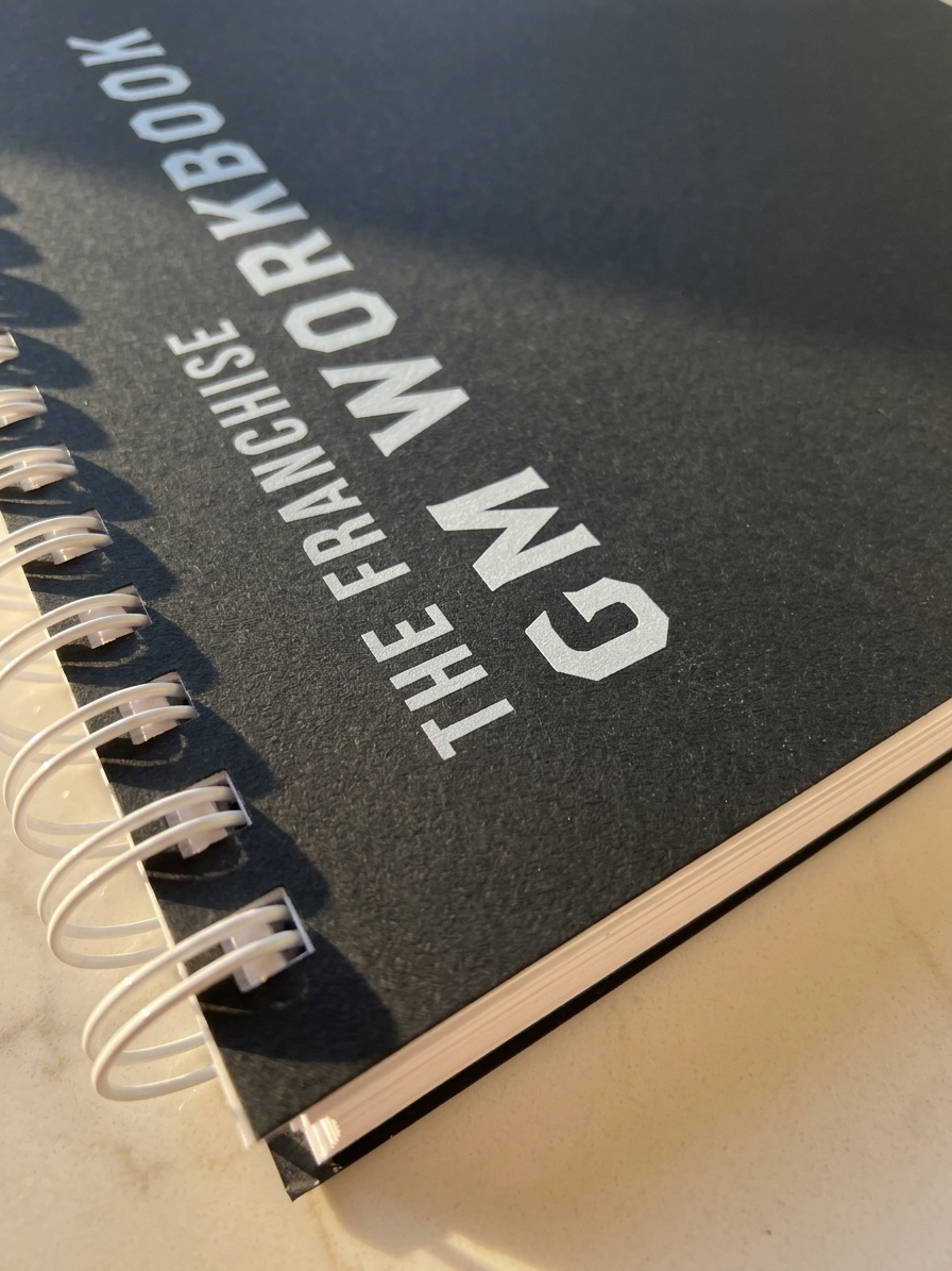 Textured black cover and white wire binding